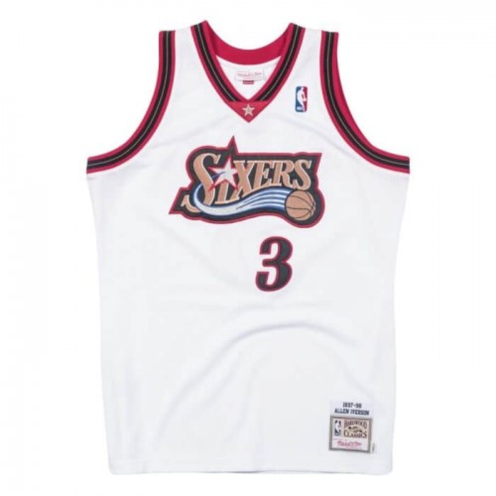 Men's Philadelphia 76ers Allen Iverson #3 Throwback White 1997-98 Hardwood Classics Jersey-Pro Kit Vault | Brand New 26/27 Sports Jerseys